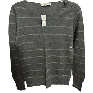 LOFT Charcoal and Metallic Silver Striped Sweater- NWT M